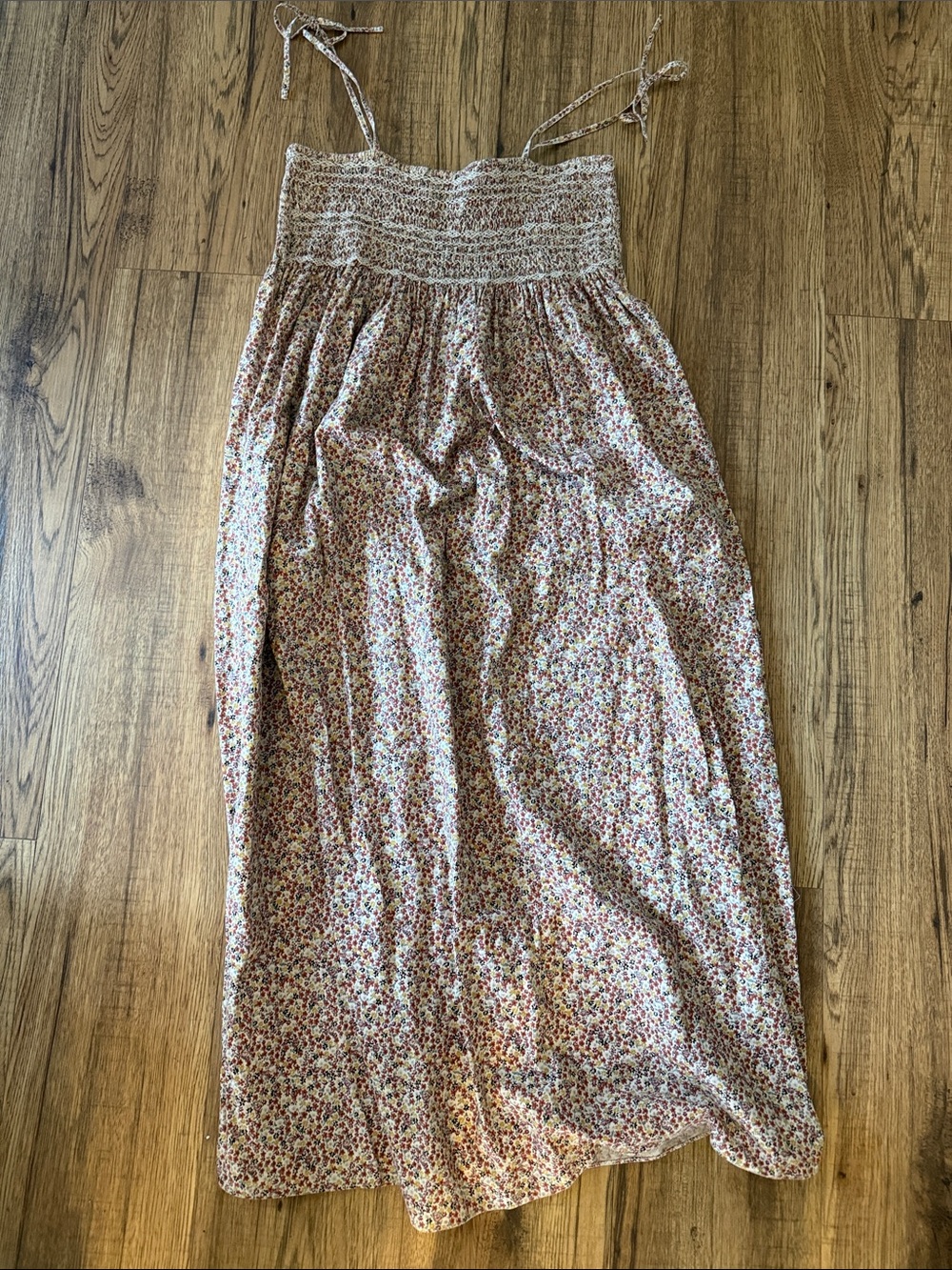 Doen Floral Maxi Skirt in Cream with Pink and Brown Ditsy Print